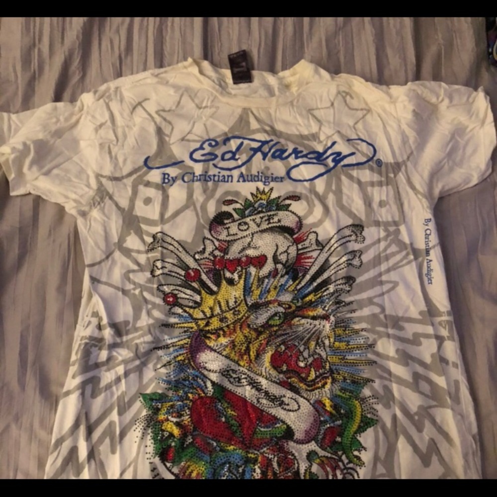 Ed Hardy white rhinestone shirt